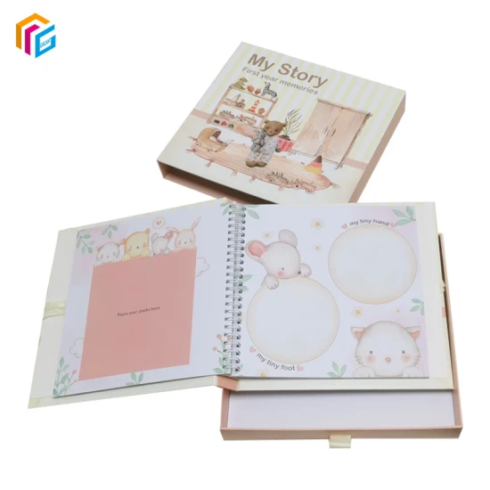 Stampa personalizzata Scatola di cartone Imballaggio Spirale Yo Paper Piccoli Primo anno Milestone Record Baby Keepsake Memory Book Album fotografico Scrapbook